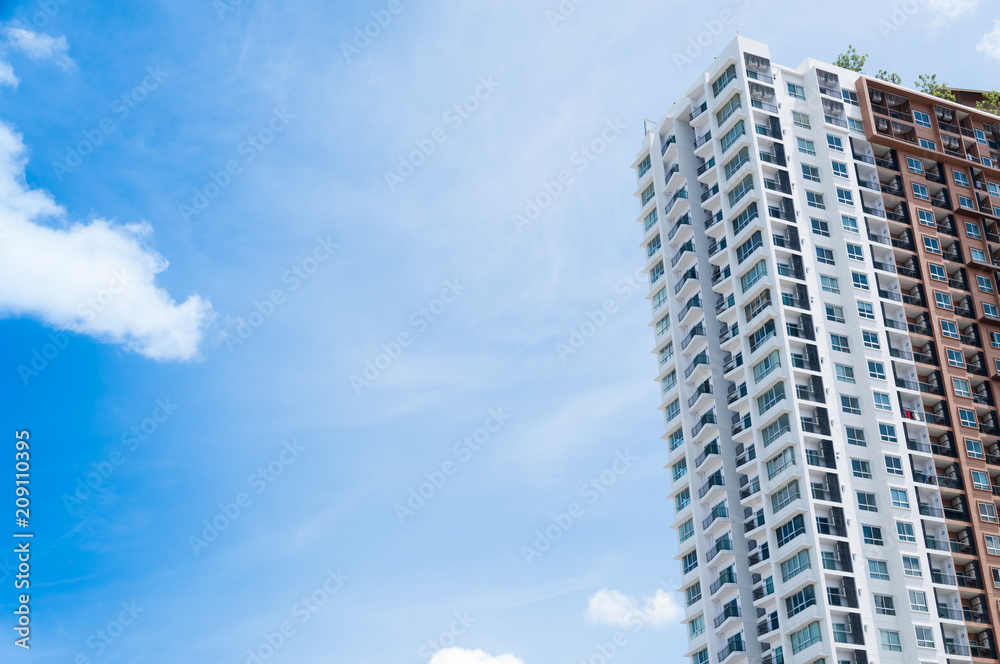 New building architecture on blue sky background,Low angle architectural exterior view of modern New building architecture on blue sky background,Low angle architectural exterior view of modern