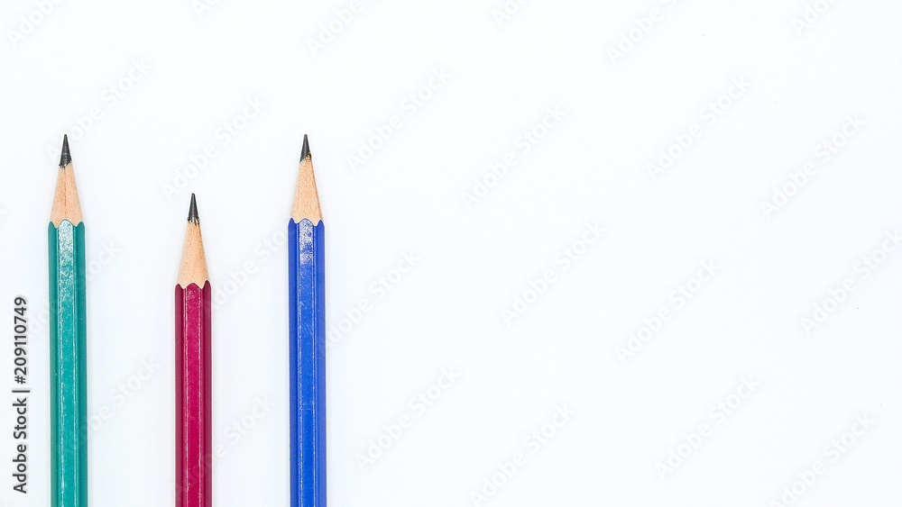 green, red and blue pencil isolated on white background green, red and blue pencil isolated on white background