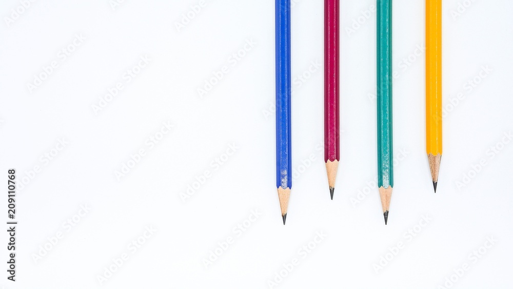 yellow, green, red and blue pencil isolated on white background yellow, green, red and blue pencil isolated on white background