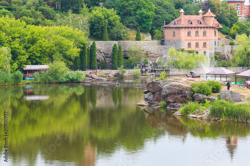 beautiful landscape. The village by the lake