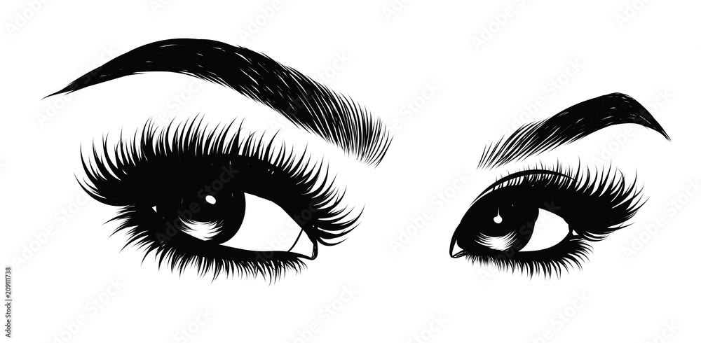 Fashion illustration with intense smoky eye make up and sexy glowy eye.Extra look for holiday/party/birthday Idea for business visit card, typography vector.Perfect salon look