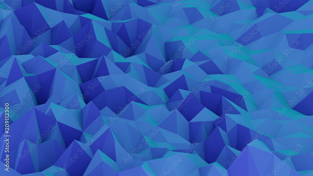 Abstract Low Poly Geometric Backgrounds, Modern Blue/Purple/Aqua Pattern: 3D Rendering