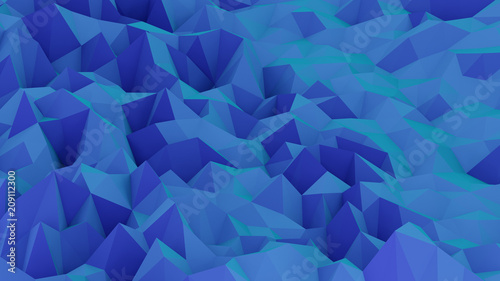 Abstract Low Poly Geometric Backgrounds, Modern Blue/Purple/Aqua Pattern: 3D Rendering