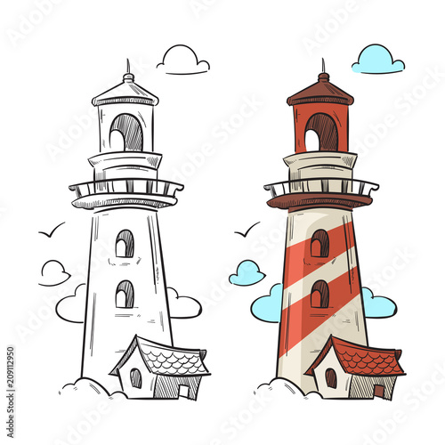 Hand drawn lighthouse vector