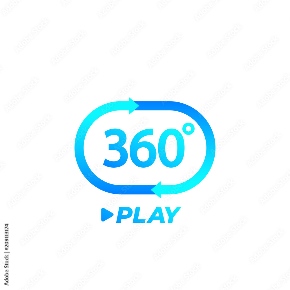360 degrees video play icon, vector logo with blue gradient 360 degrees video play icon, vector logo with blue gradient