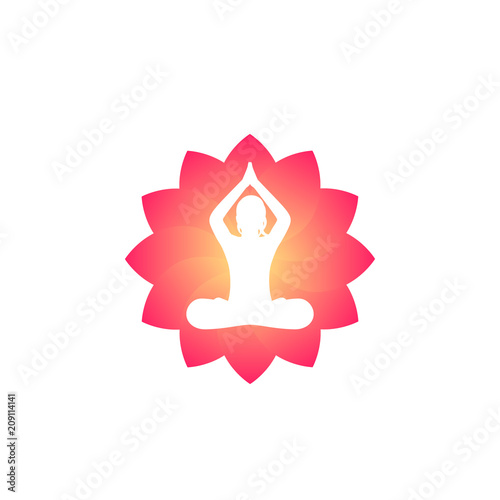 yoga logo, meditating girl in lotus position