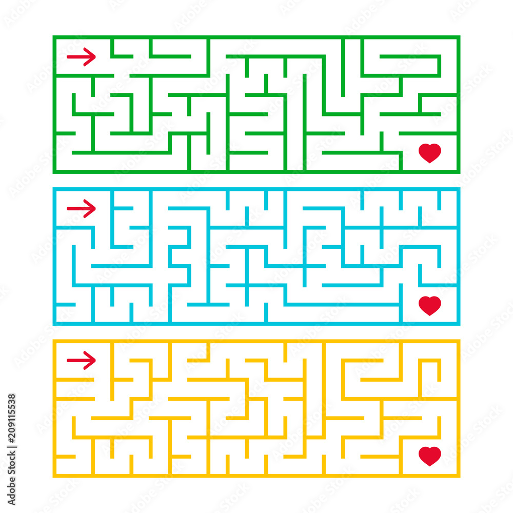 A set of rectangular labyrinths. An interesting game for children and teenagers. Simple flat vector illustration isolated on white background.