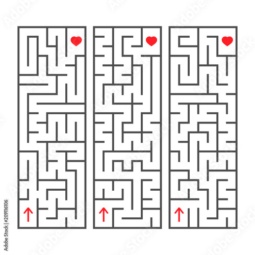 A set of rectangular simple labyrinths. An interesting game for children. Simple flat vector illustration isolated on white background.