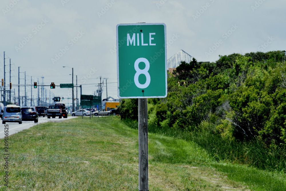 Mile marker 8 sign on Outer Banks North Carolina