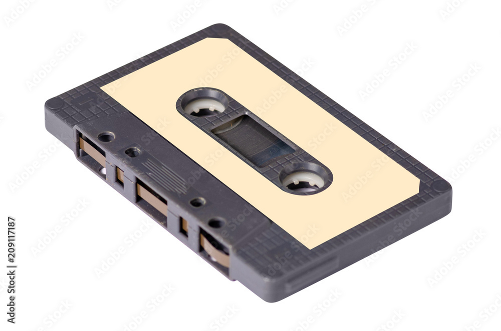 Audio cassette stereo music on white background isolation Audio cassette stereo music on white background isolation