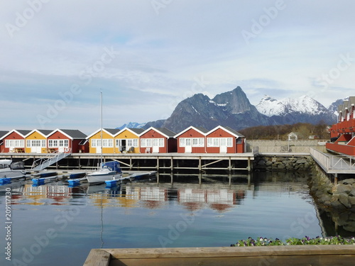 cottages (fishing) near the coast under the Arctic Circle, Norway, Bodo County, 