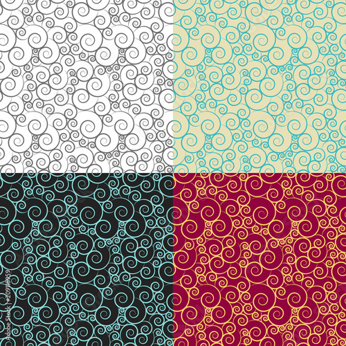 4 seamless pattern from curls, shells, sea pattern photo