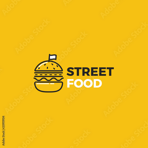 Street food burger with road logo.Logo for restaurant or cafe