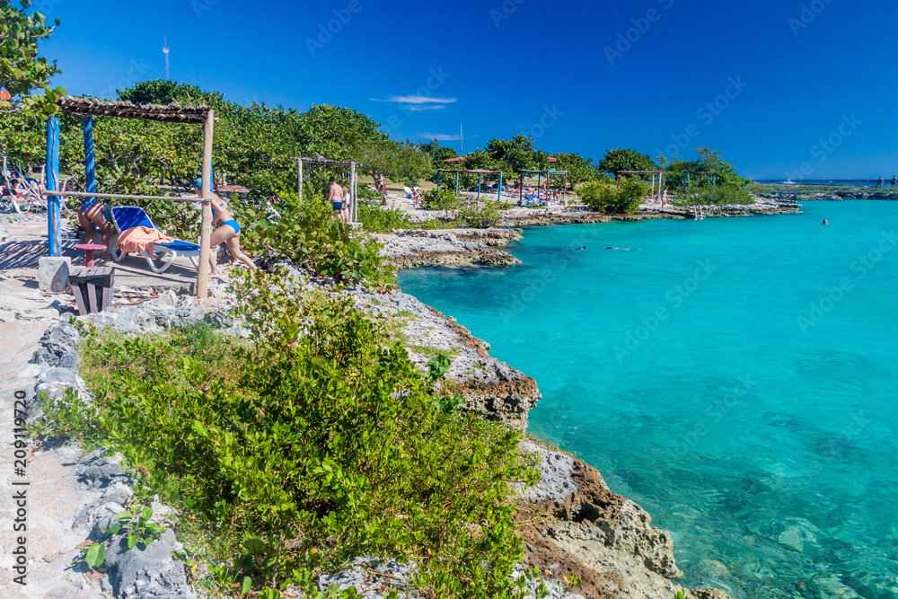 PLAYA GIRON, CUBA - FEB 15, 2016: View of seaside resort Caleta Buena at Bay of Pigs near Playa Giron village, Cuba.