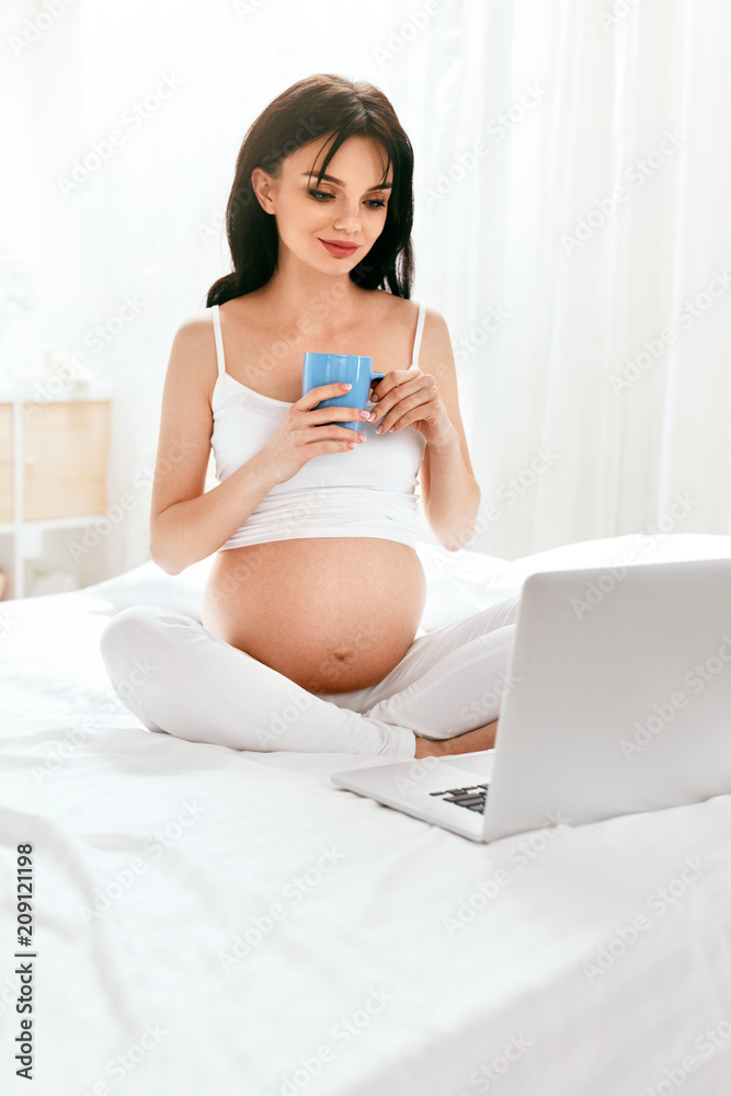 Pregnant Woman Using Computer At Home Pregnant Woman Using Computer At Home