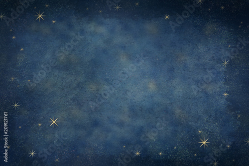 Gold celestial stars background with dark vignette, painted space background