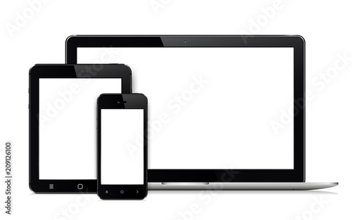 Laptop, mobile phone and digital tablet pc - isolated on white background