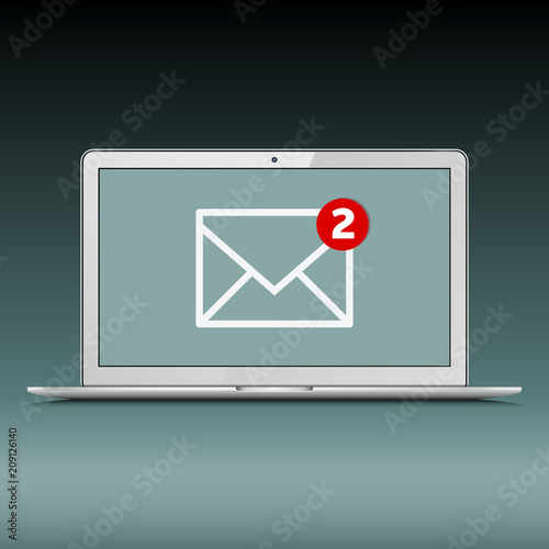 New email on the laptop screen. Vector illustration.