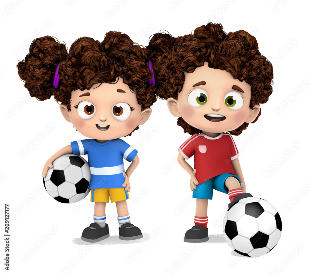 niño y niña futbolistas