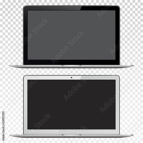 Black and white laptops isolated on transparent background