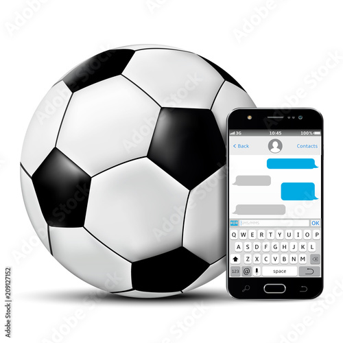 Soccer ball and mobile phone with sms chat screen