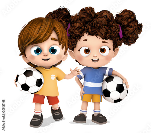 niño y niña futbolistas deportistas © childrendrawings