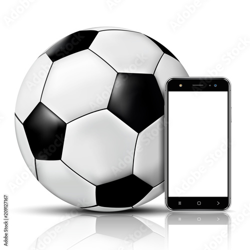 Soccer ball and smartphone with blank screen