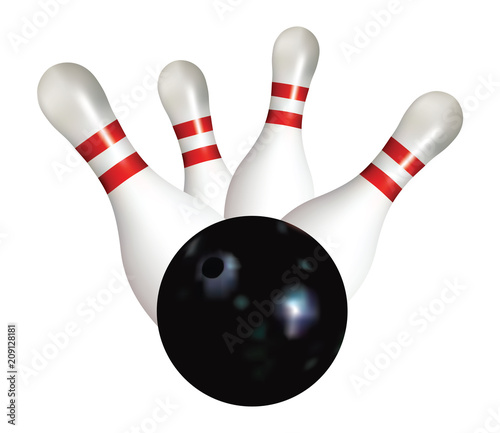Realistic vector bowling ball and pins
