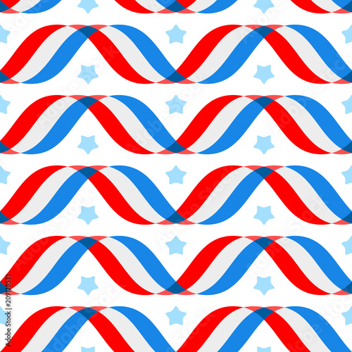 American patriotic backround, Independence day poster template, 4th July background. Seamless vector pattern with striped ribbon flags