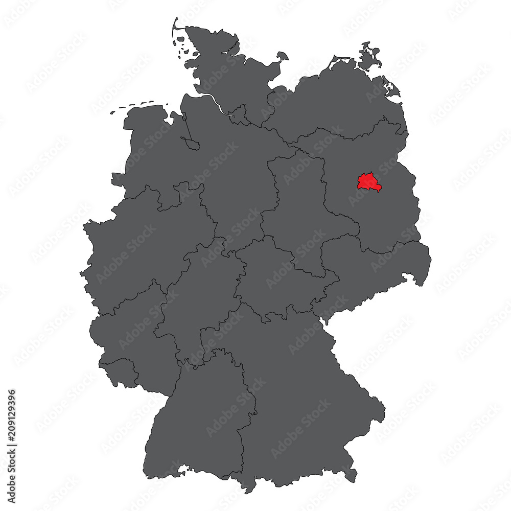 Berlin red on gray Germany map vector