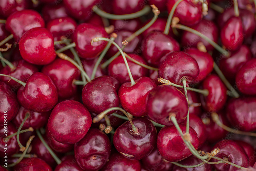Beautiful juicy sweet cherries background. Close up of pile of ripe cherries. Minsk, Belarus. Beautiful juicy sweet cherries background. Close up of pile of ripe cherries. Minsk, Belarus.
