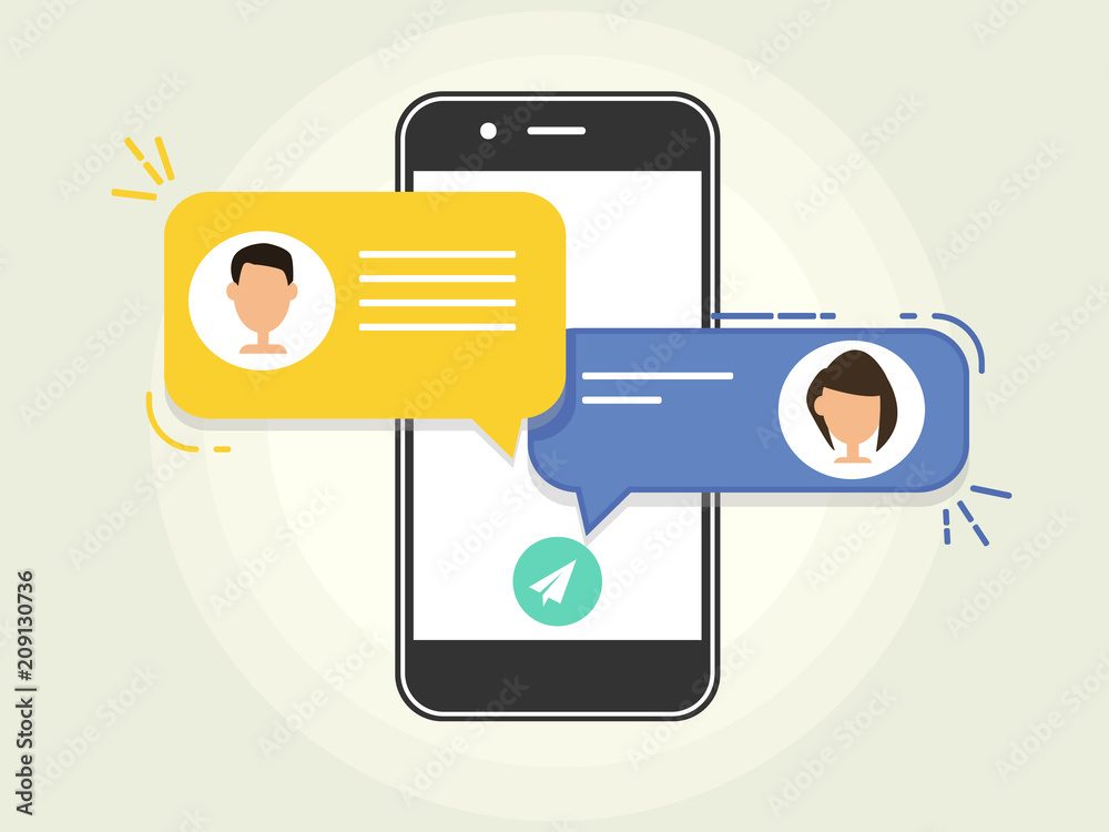 Man chatting with a woman on a smartphone Man chatting with a woman on a smartphone