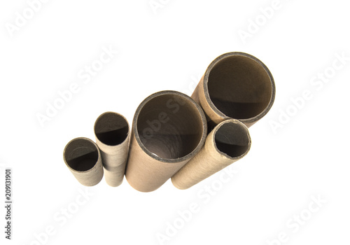 cardboard tubes on an isolated white background