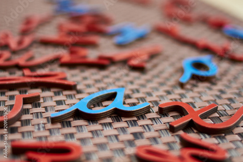 Random blue and red letters