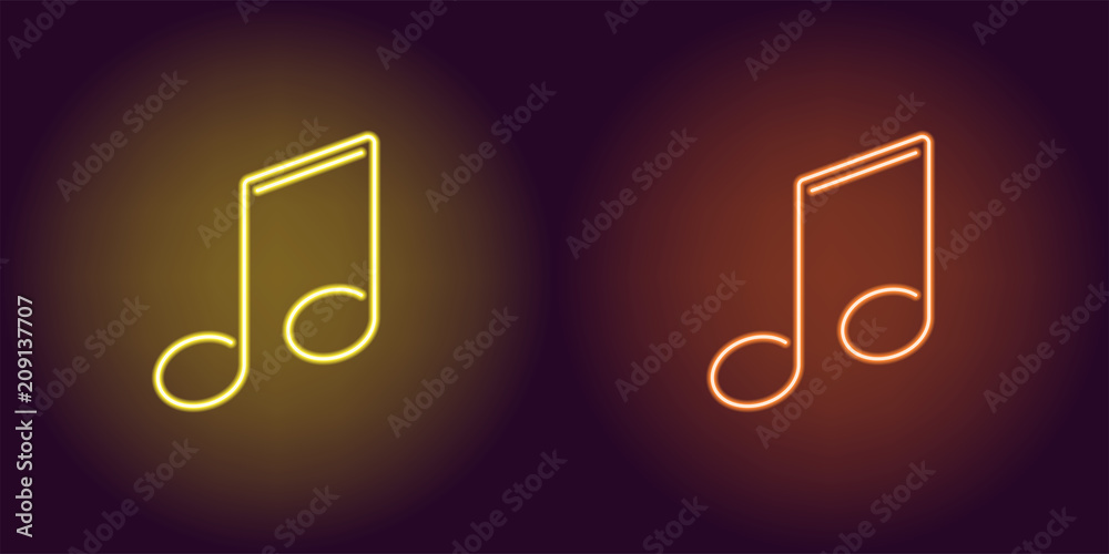Neon icon of Yellow and Orange Musical Note Neon icon of Yellow and Orange Musical Note
