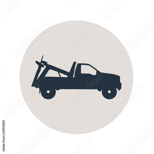 Icono plano camion de remolque en circulo gris