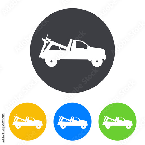 Icono plano camion de remolque en circulo varios colores