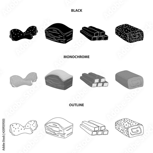 Chicken drumstick, podcherevina, crab sticks, meatloaf. Meat set collection icons in black,monochrome,outline style vector symbol stock illustration web.