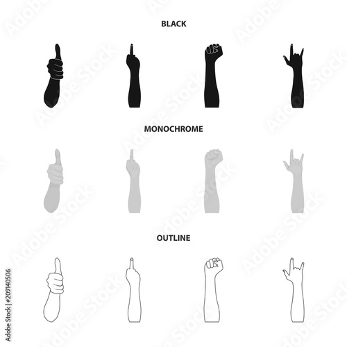 Sign Language black,monochrome,outline icons in set collection for design.Emotional part of communication vector symbol stock web illustration.
