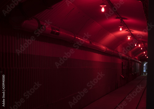 the tunnel with emergency lighting
