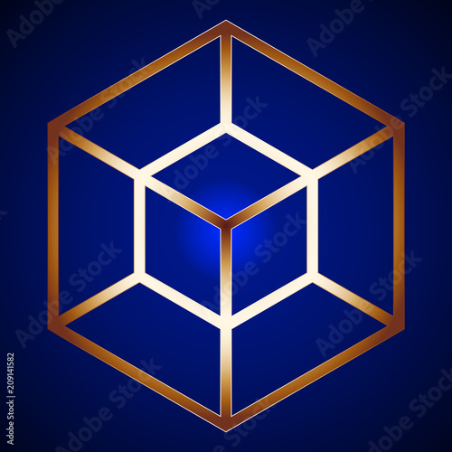 Golden Hypercube Figure on background