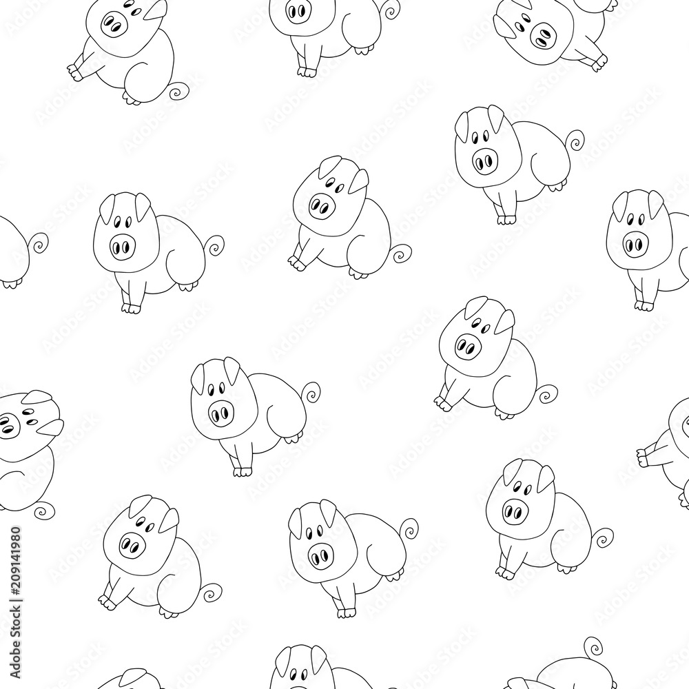 Obraz premium vector seamless pattern with animal pig on white background