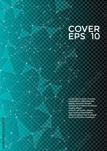 Global network connection geometric grid. Network nodes information technology concept. Vector cover page layout. 