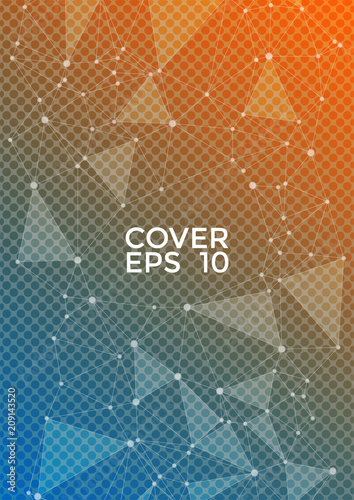 Global network connection geometric grid. Network nodes information technology concept. Vector cover page layout. 