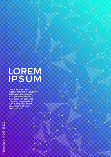 Global network connection geometric grid. Network nodes information technology concept. Vector cover page layout. 