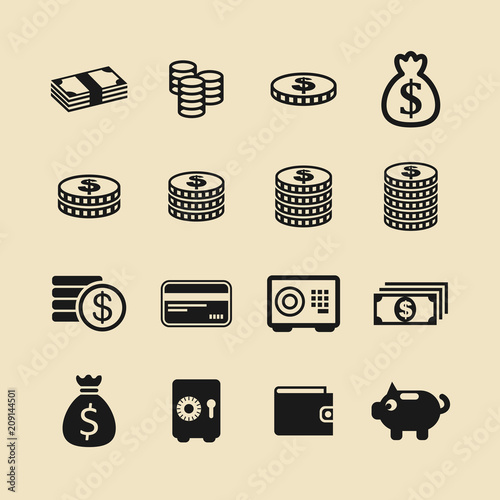 Money. Line Icon Vector. Payment system. Coins and Dollar cent Sign isolated on white background. Flat design style. Business concept.