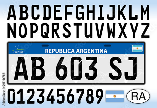 Argentina car license plate, letters, numbers and symbols, Mercosur style
 photo