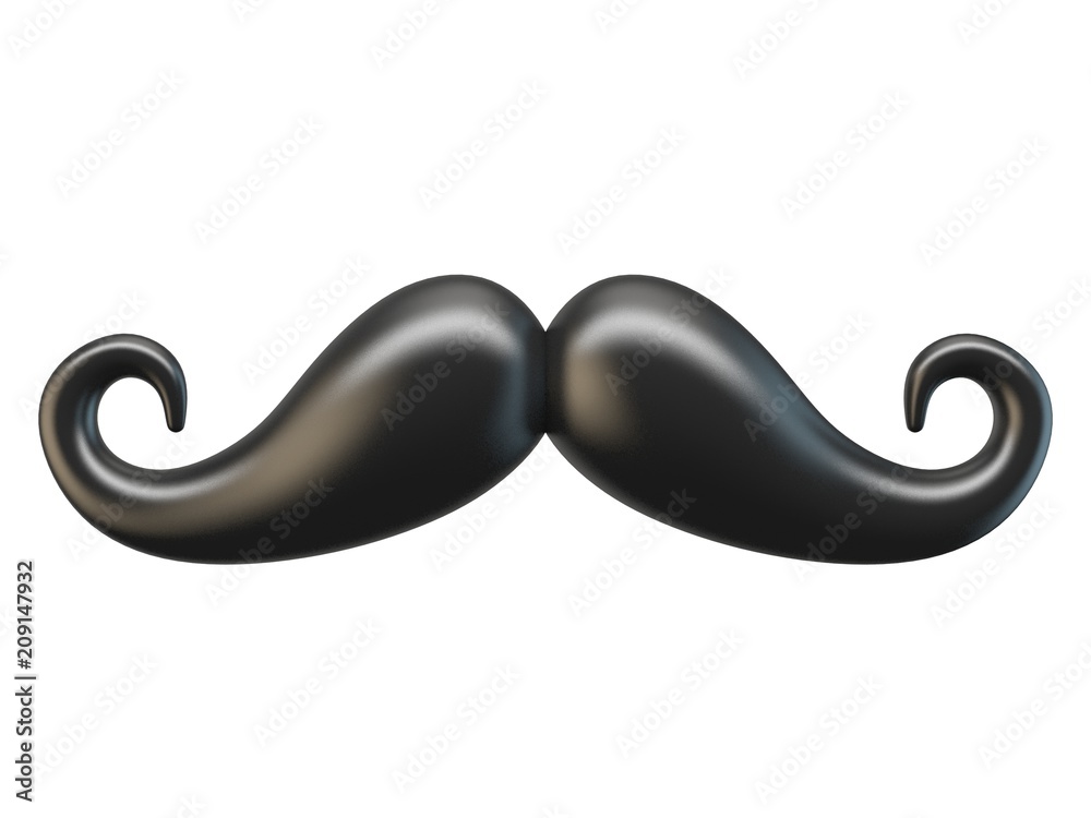 Black mustache 3D rendering illustration on white background
