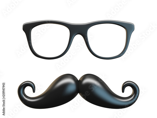 Black mustache and glasses 3D rendering