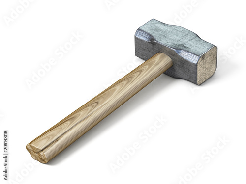 Metal sledge hammer 3D rendering illustration on white background photo